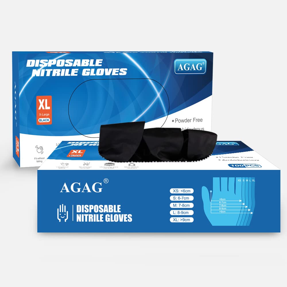 AGAG 100PC Nitrile Gloves Black 6mil Ultra Strong Cleaning Gloves, Latex Free Suitable For Household & Daily Use (Medium)