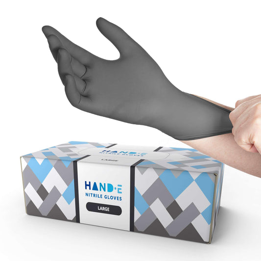 Hand-E Touch Grey Disposable Nitrile Gloves Large 100 Count, Powder and Latex Free Medical Gloves, Exam Surgical Gloves, Food Safe Cooking Gloves - Textured Fingertips