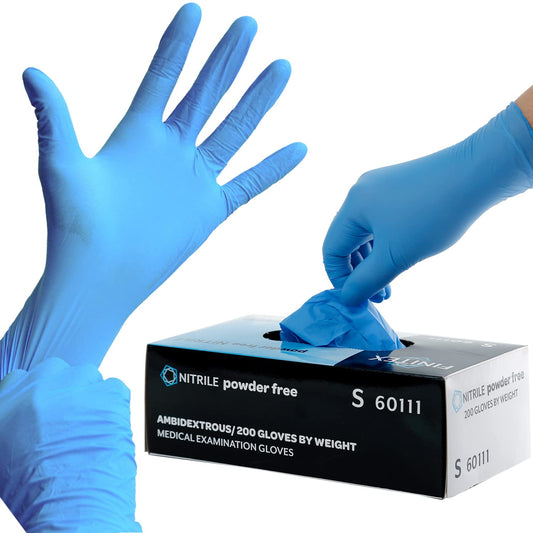 FINITEX Blue Disposable Nitrile Exam Gloves - 200 PCS/BOX 3.5mil Rubber Powder-Free Latex-Free Medical Examination Home Cleaning Food Gloves, X-LARGE