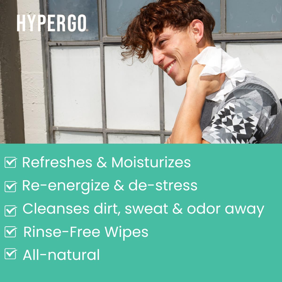 HyperGo Quick Mint Refreshing Body Wipes - Gym, Hiking, Travel, Camping, Post workout Wipes for Cleansing, Biodegradable, All-Natural Ingredients, 12" x 12" - 20 Count Bathing Wipes (1 Pack)