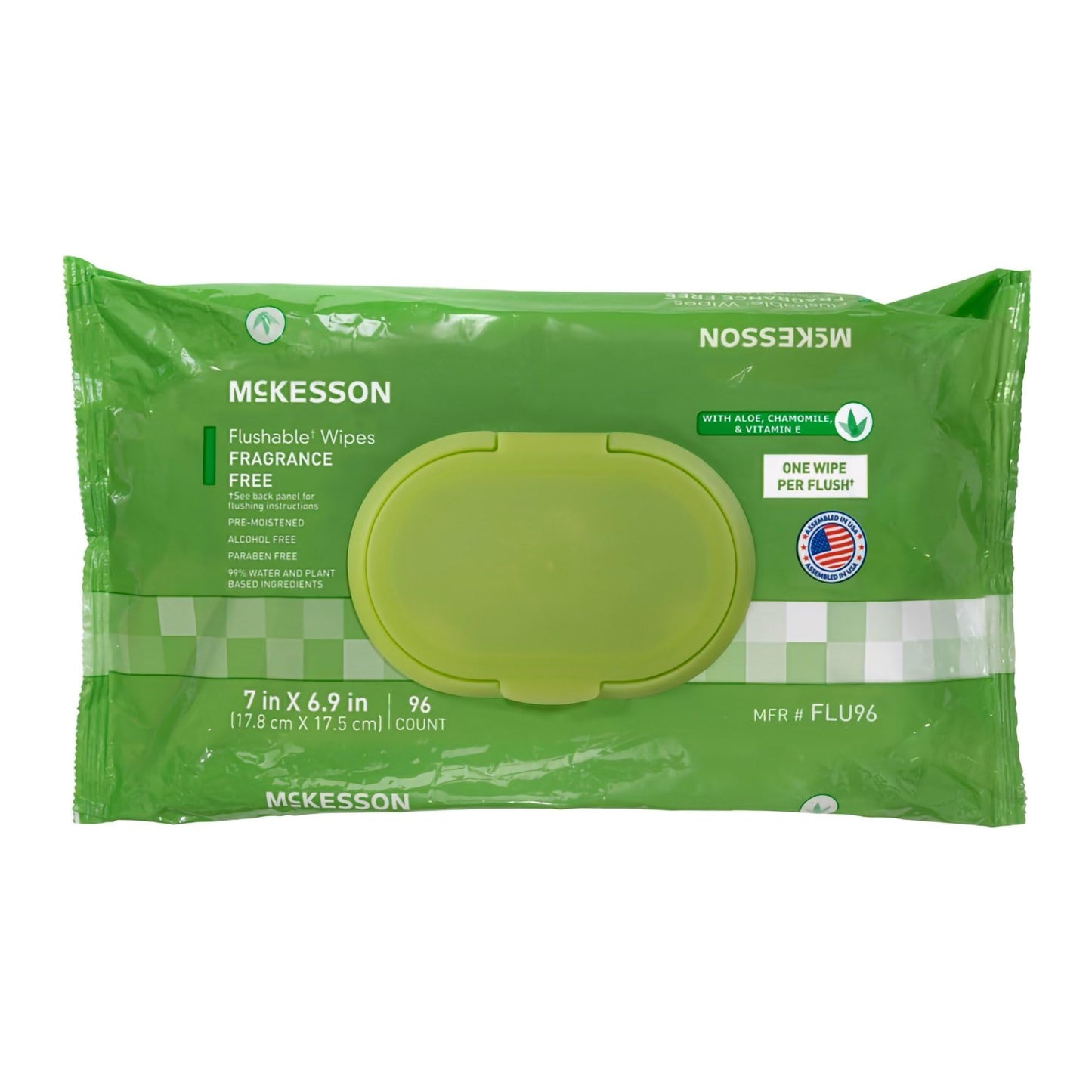 McKesson Flushable* Wet Wipes - Aloe & Vitamin E Formula, Gentle on Skin, Plant-Based Adult Cleansing Wipes - Unscented, 96 Wet Wipes per Pack, 96 Wipes, 1 Pack