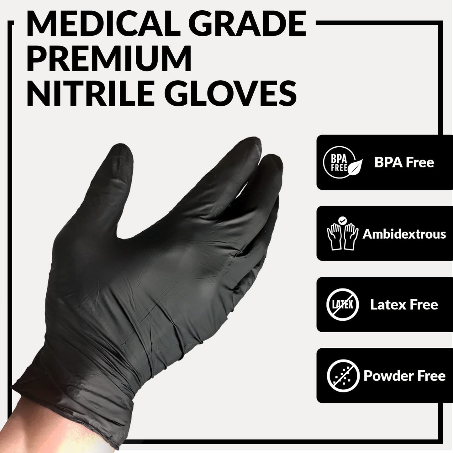 Klex Nitrile Exam Gloves - Medical Grade, Powder Free, Rubber Latex Free, Disposable Examination Grade Glove, Food Safe, Black, Medium, 100 Count