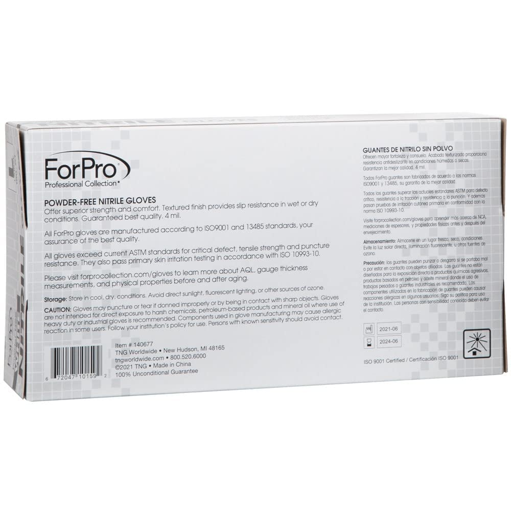 ForPro Professional Collection Disposable Nitrile Gloves, Chemical Resistant, Powder-Free, Latex-Free, Non-Sterile, Food Safe, 4 Mil, White, Large, 100-Count