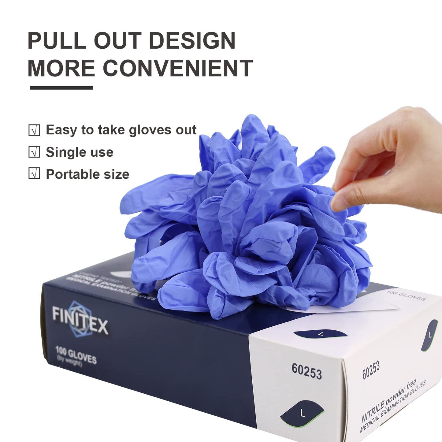 FINITEX Nitrile Disposable Gloves Medical Exam Gloves - 100 PCS Blue Latex-free Examination Chemo Food Gloves (Medium)