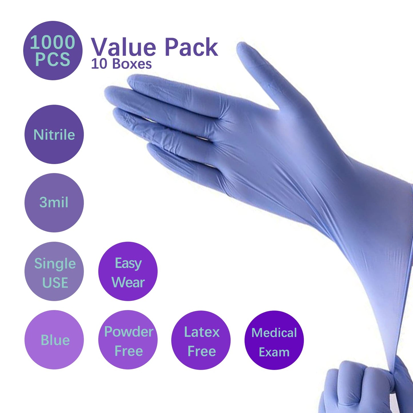 Dr.GreenPanda Medium 1000pcs Great Value Blue Nitrile Medical Exam Gloves Food Safe for Healthcare Food Prep Food Handling Cooking Cleaning Multipurpose Light Work Latex Free Powder Free Non-Sterile