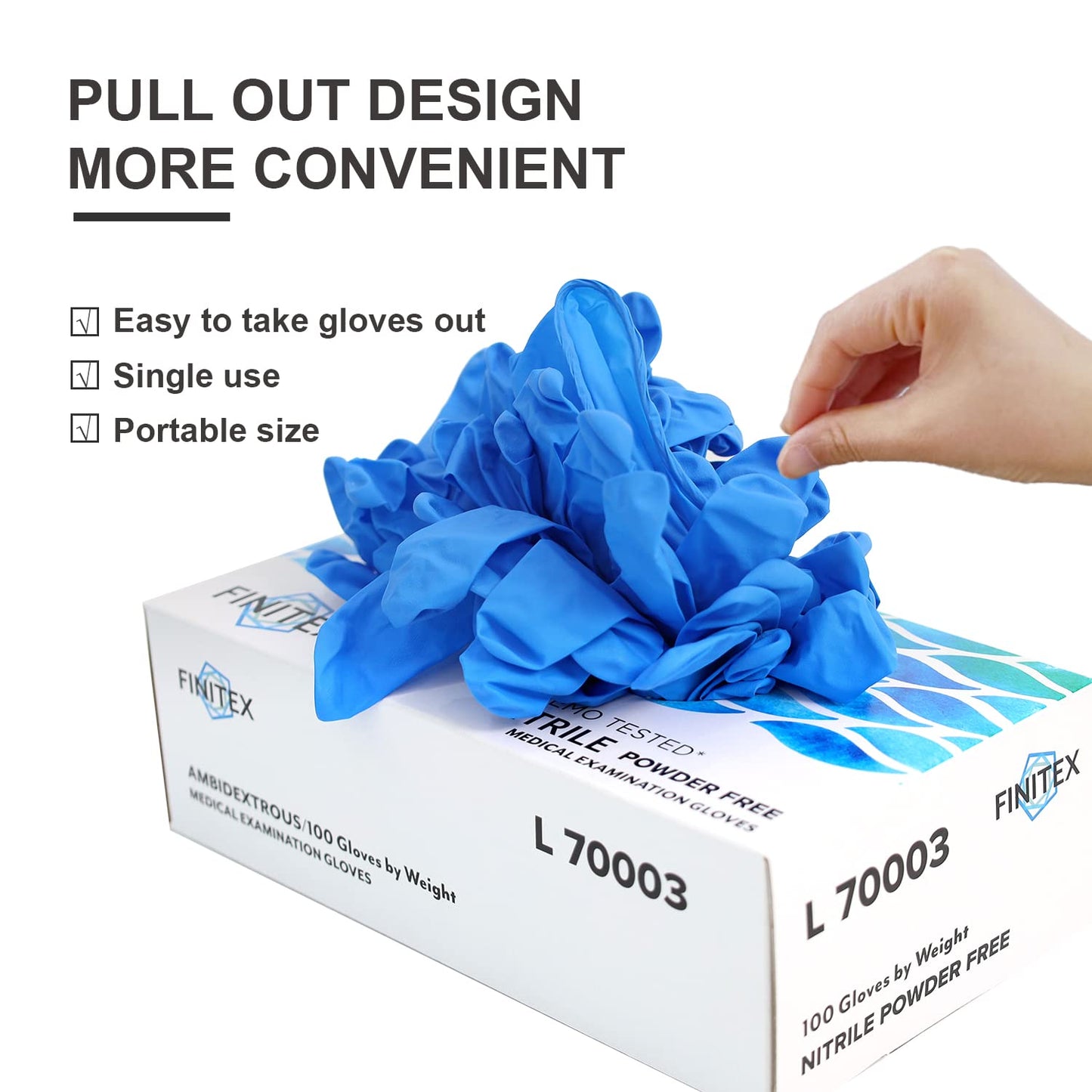 FINITEX Nitrile Disposable Medical Exam Gloves - 4 mil Powder-free Stretch Latex-Free Blue Gloves 100 PCS For Examination Home Cleaning Food Gloves (100, X-Large)