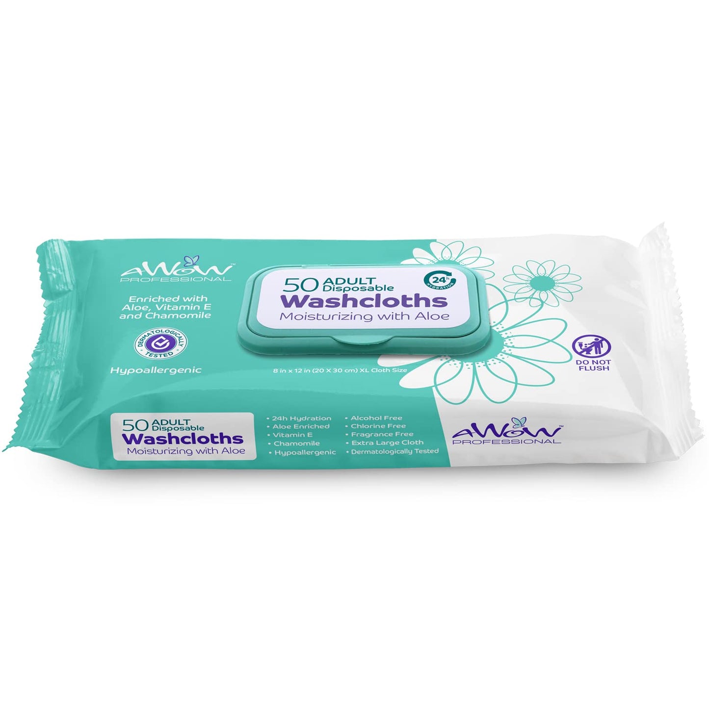 AWOW Wipes for Adults - Natural 200 Large Body Wipes for Adults Bathing, Adult Wipes for Incontinence, Unscented Bath Wipes for Adults No Rinse, 50 Count (Pack of 4)