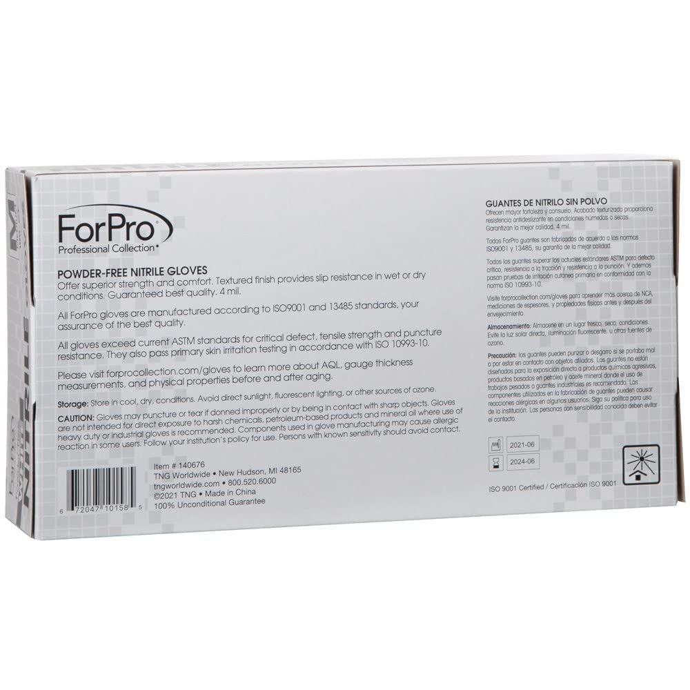 ForPro Professional Collection Disposable Nitrile Gloves, Chemical Resistant, Powder-Free, Latex-Free, Non-Sterile, Food Safe, 4 Mil, White, Medium, 100-Count