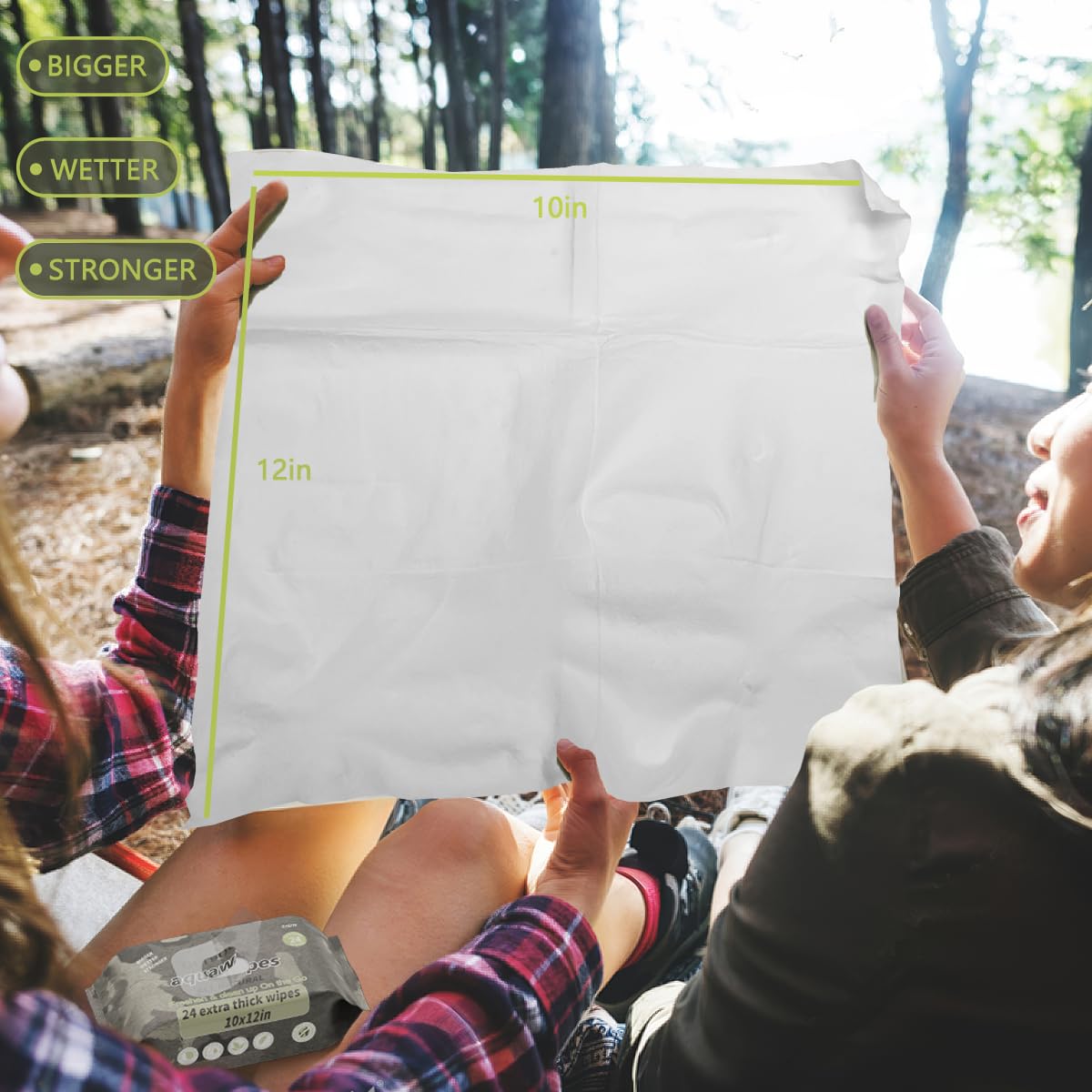 Biodegradable Body Wipes for Camping-Backpacking Gear Essential & Outdoor Active Hiking Supplies, Adult Wet Wipes Extra Large, 100% Plant-Based Unscented Wipes, Must Haves for Eco Conscious Adventurer