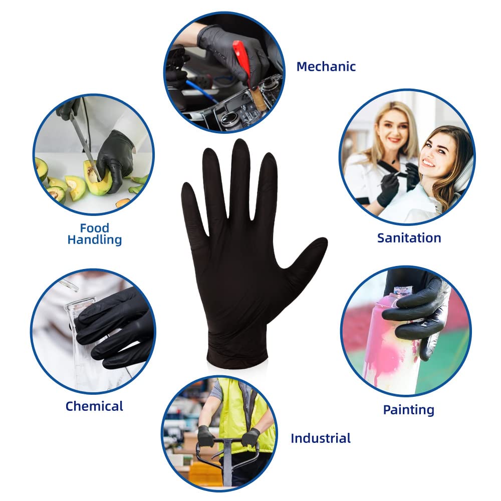 KKD Nitrile Gloves, 5.5 Mil Disposable Gloves Powder Free, 100 Count Food Safe Gloves Disposable Latex Free For Cooking, Cleaning, Work, Black, X-large