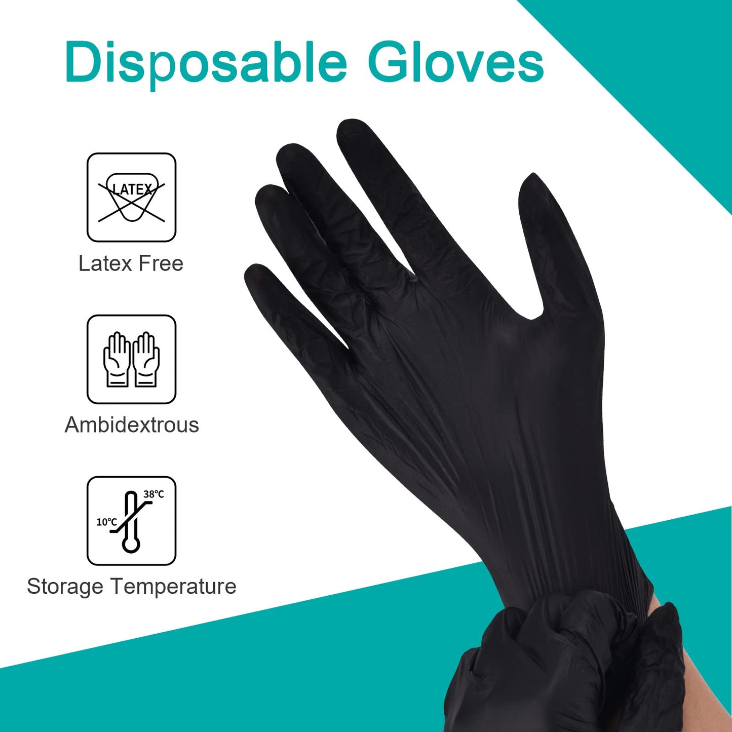 Schneider Large Black Vinyl Exam Gloves, Disposable, Latex-Free, Plastic Gloves for Medical, Cooking, Cleaning, and Food Prep, 50-ct Box