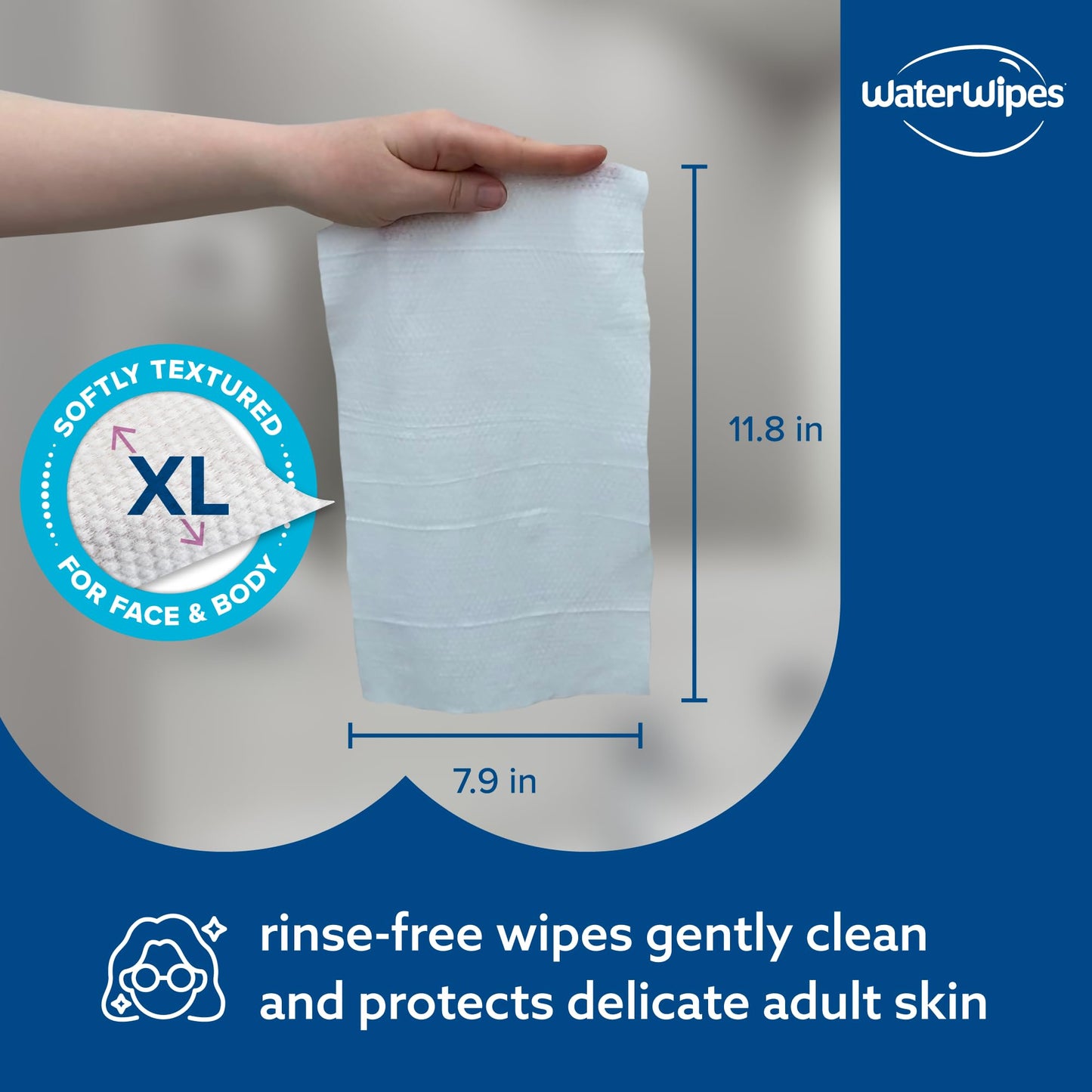 WaterWipes Adult Care Wipes, Extra-large 99.9% Water Based Wipes, Unscented & Hypoallergenic for Sensitive Skin, 90 Count (3 Packs)