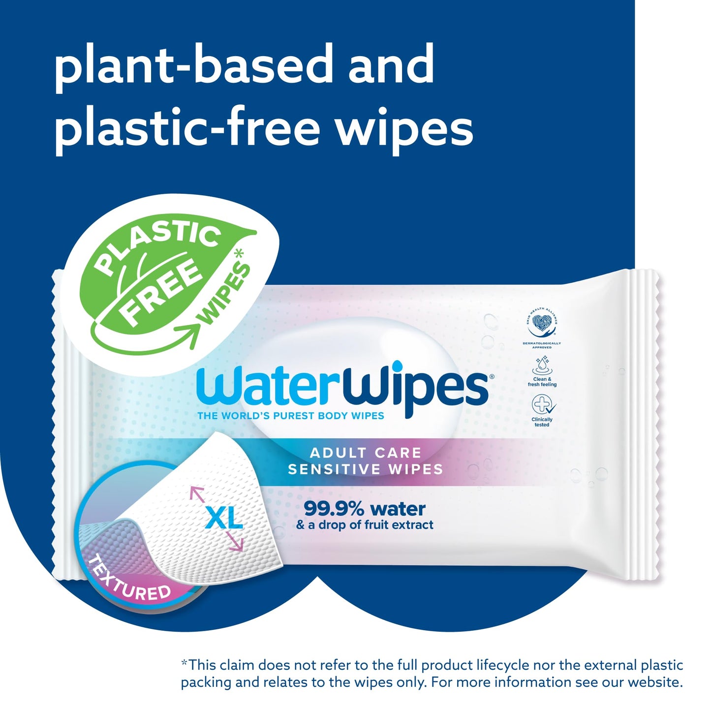 WaterWipes Adult Care Wipes, Extra-large 99.9% Water Based Wipes, Unscented & Hypoallergenic for Sensitive Skin, 90 Count (3 Packs)