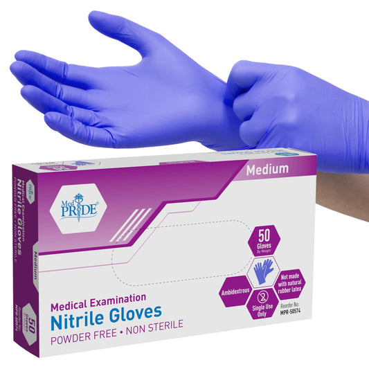 MED PRIDE Nitrile Medical Exam Gloves Medium [Box of 50]- Disposable Powder & Latex-Free Surgical Gloves For Doctors Nurses Hospital & Home Use