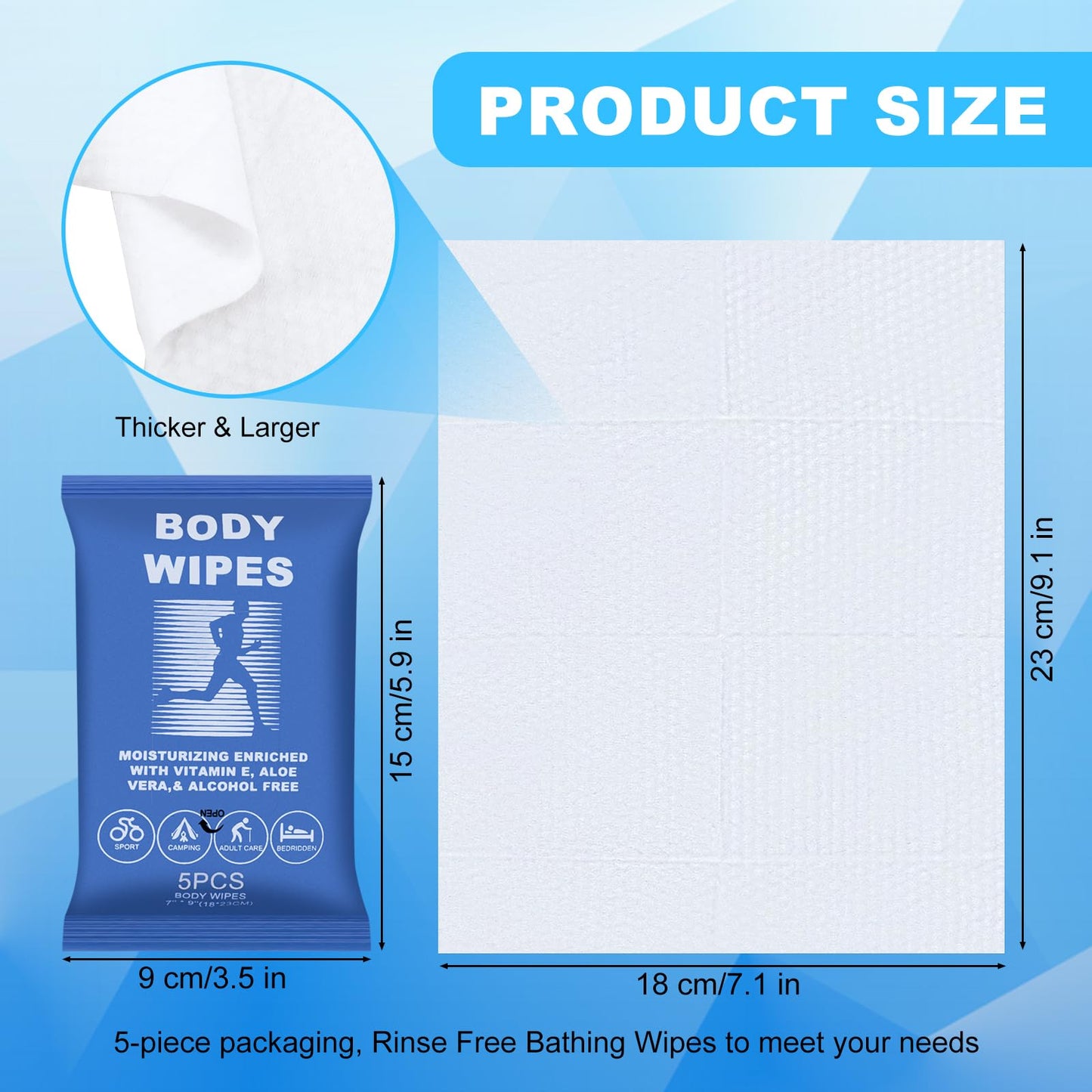 Body Wipes for Women and Men Individually Wrapped Face and Body Wipes, Bath Wipes for Adults No Rinse Personal Cleansing Wipes Travel, Bulk Deodorant for Homeless Shower Wipes (5Wipes/Pack,40Pack)