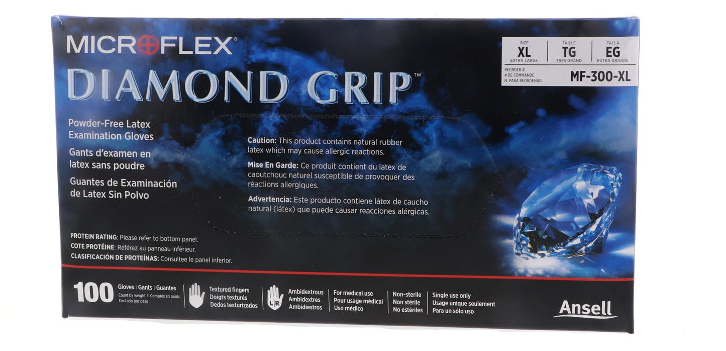 Microflex MF300XL Powder Free Diamond Grip Latex Gloves XL (100 Gloves per Box) (2 Pack)