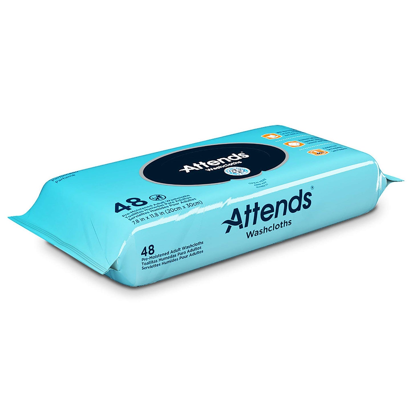 Attends Washcloths No-Rinse Disposable Cleansing Wipes for Incontinence, 7.8"x11.8", Hypoallergenic Alcohol-Free with Aloe, Scented, 576ct Case