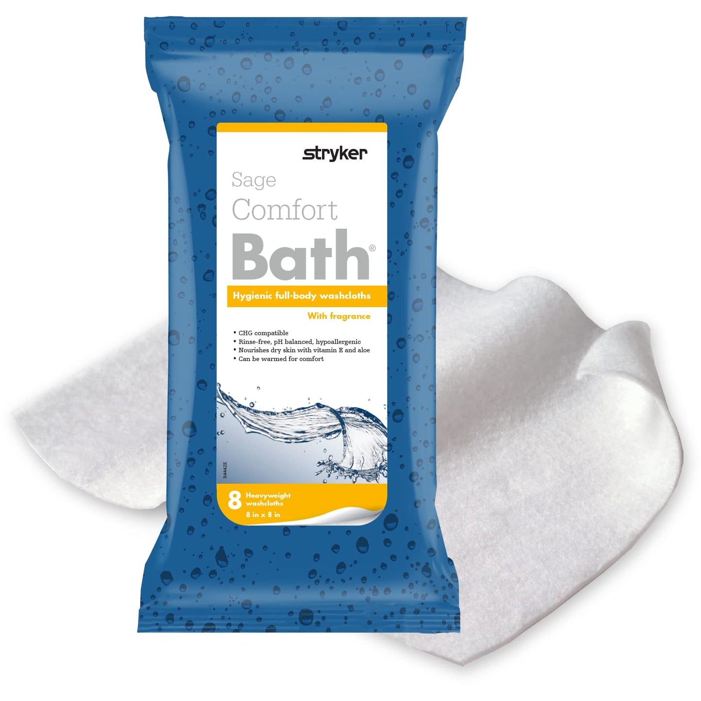 Stryker - Sage Comfort Bath Cleansing Washcloths - 22 Packages, 176 Cloths - Fresh Scent, No-Rinse Bathing Wipes, Ultra-Soft and Heavy Weight Cloth, Hypoallergenic