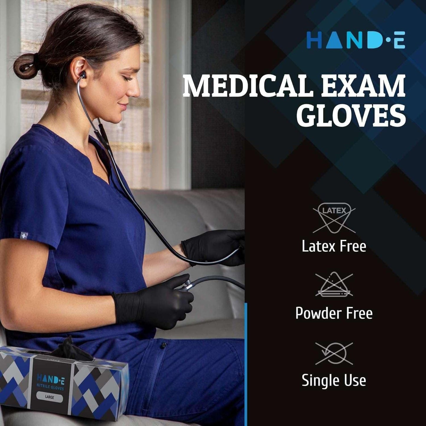 Hand-E Touch Black Nitrile Medical Gloves Disposable [Extra Thick 5 Mil] X Large - 100 Count - Surgical Gloves Latex Free, Powder Free Medical Exam Gloves