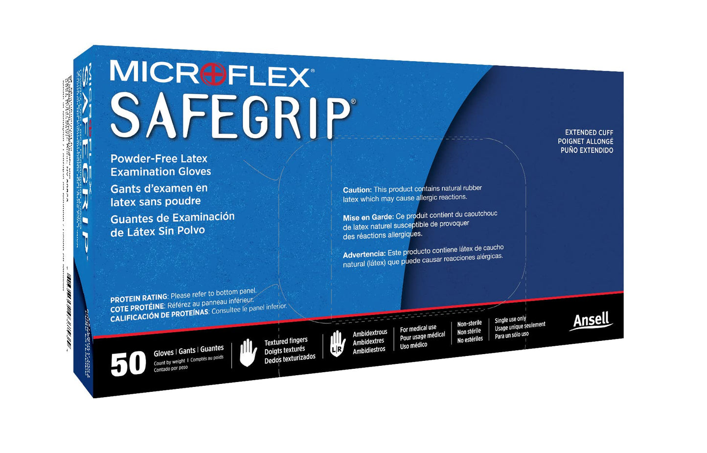 Microflex SafeGrip SG-375 Extra Thick Disposable Latex Gloves for Life Sciences, Automotive w/Textured Fingertips - Medium Blue (Box of 50)