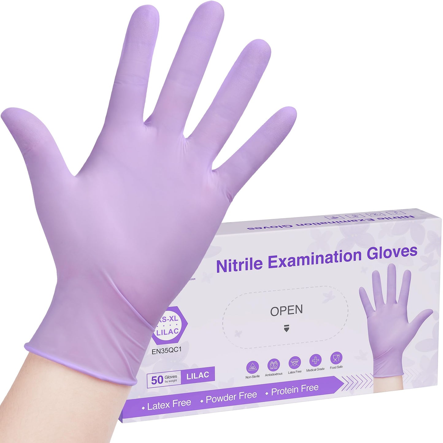 SwiftGrip Disposable Nitrile Exam Gloves, Small, 50ct Box, 3-mil, Lilac Gloves Disposable Latex Free, Powder Free Gloves for Cooking, Cleaning, Examination