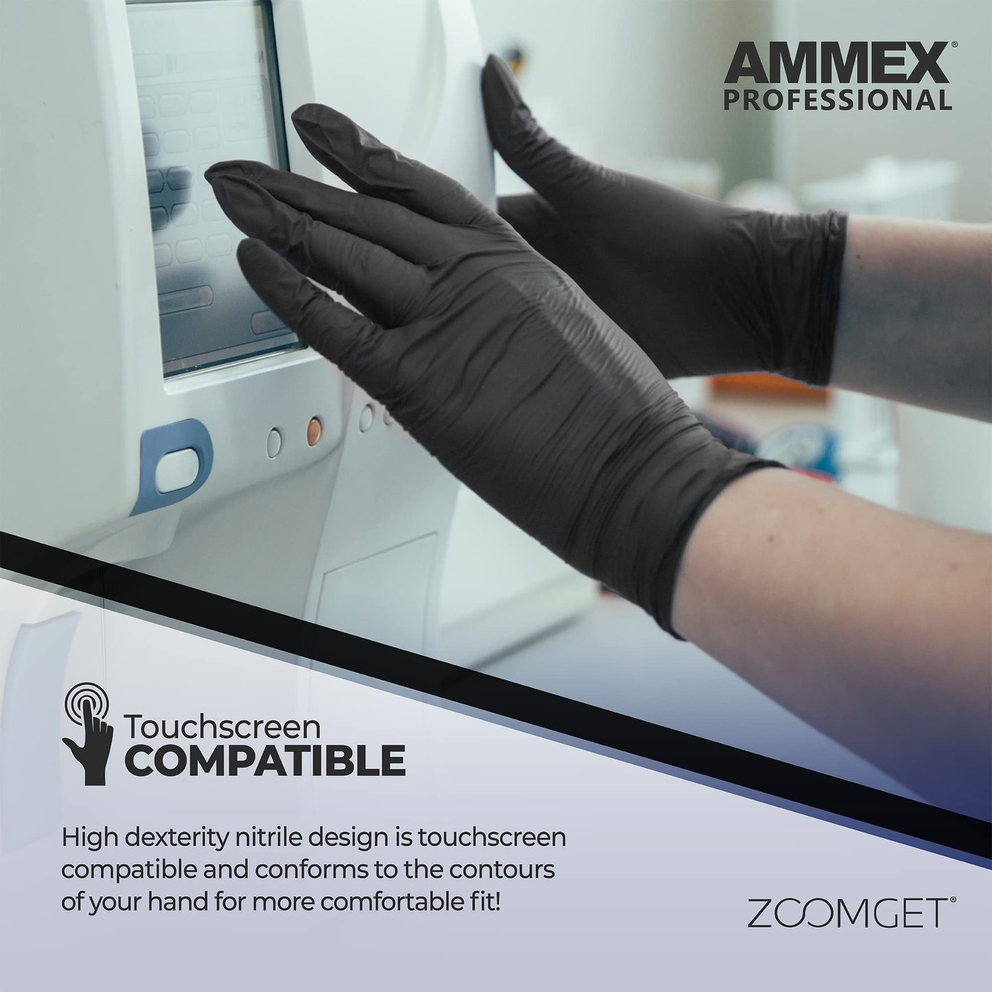 AMMEX Black Nitrile Disposable Exam Gloves, 3 Mil, Latex & Powder Free, Food-Safe, Textured, Non-Sterile, Medium, Box of 100