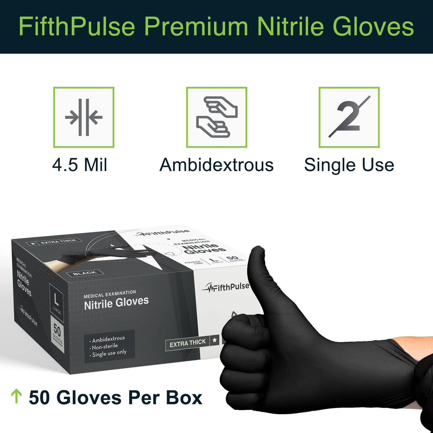 Disposable Black Nitrile Gloves Small 50 Count - Extra Thick 4.5 Mil - Powder and Latex Free Rubber Gloves - Surgical Medical Exam Gloves - Food Safe Cooking Gloves