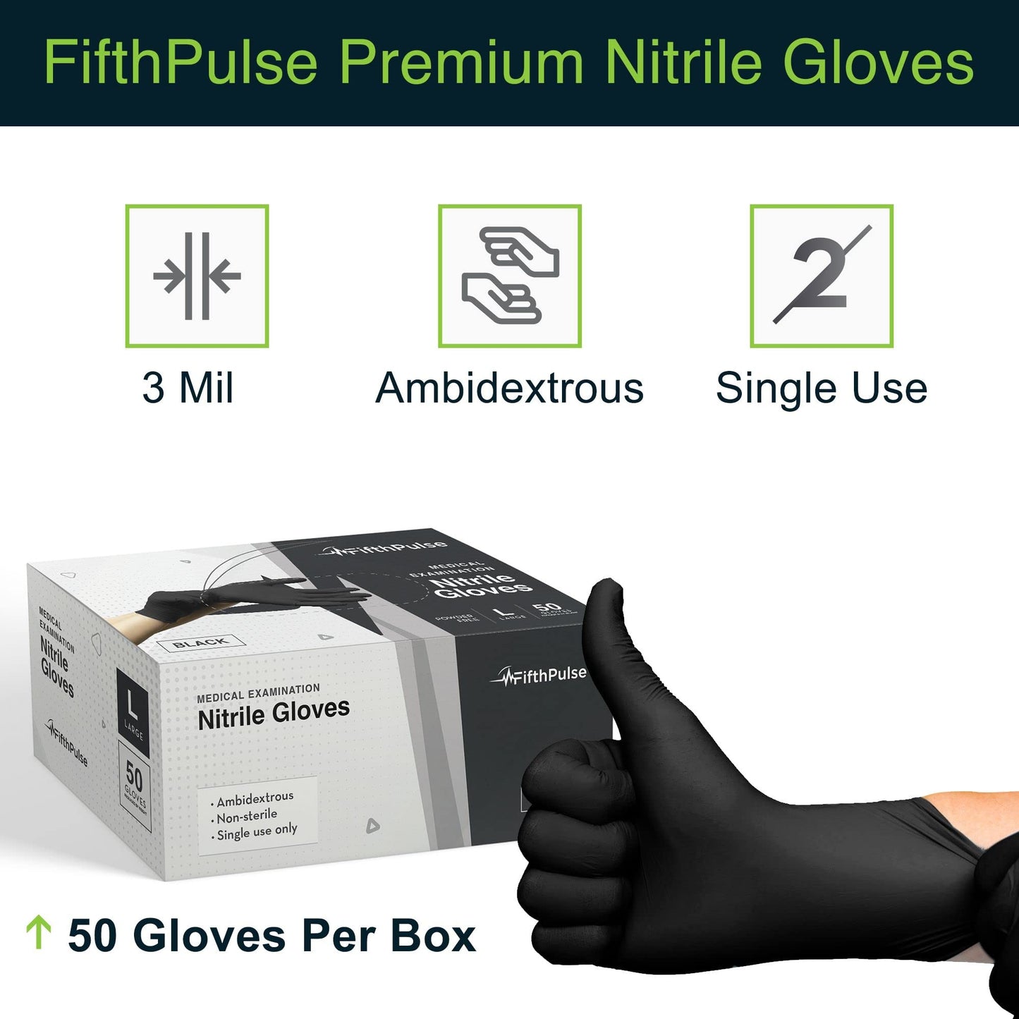 Black Gloves Disposable Latex Free Medium, 50 Count - Medical and Dental Grade Surgical Gloves - Powder Free Nitrile Gloves Medium - 3 Mil Thickness