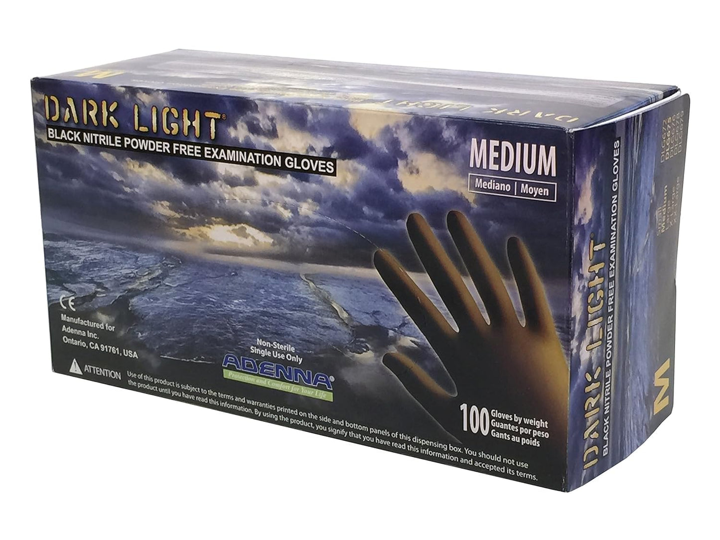 Adenna DLG679 Dark Light 9 mil Nitrile Powder Free Exam Gloves (Black, XX-Large) Box of 90