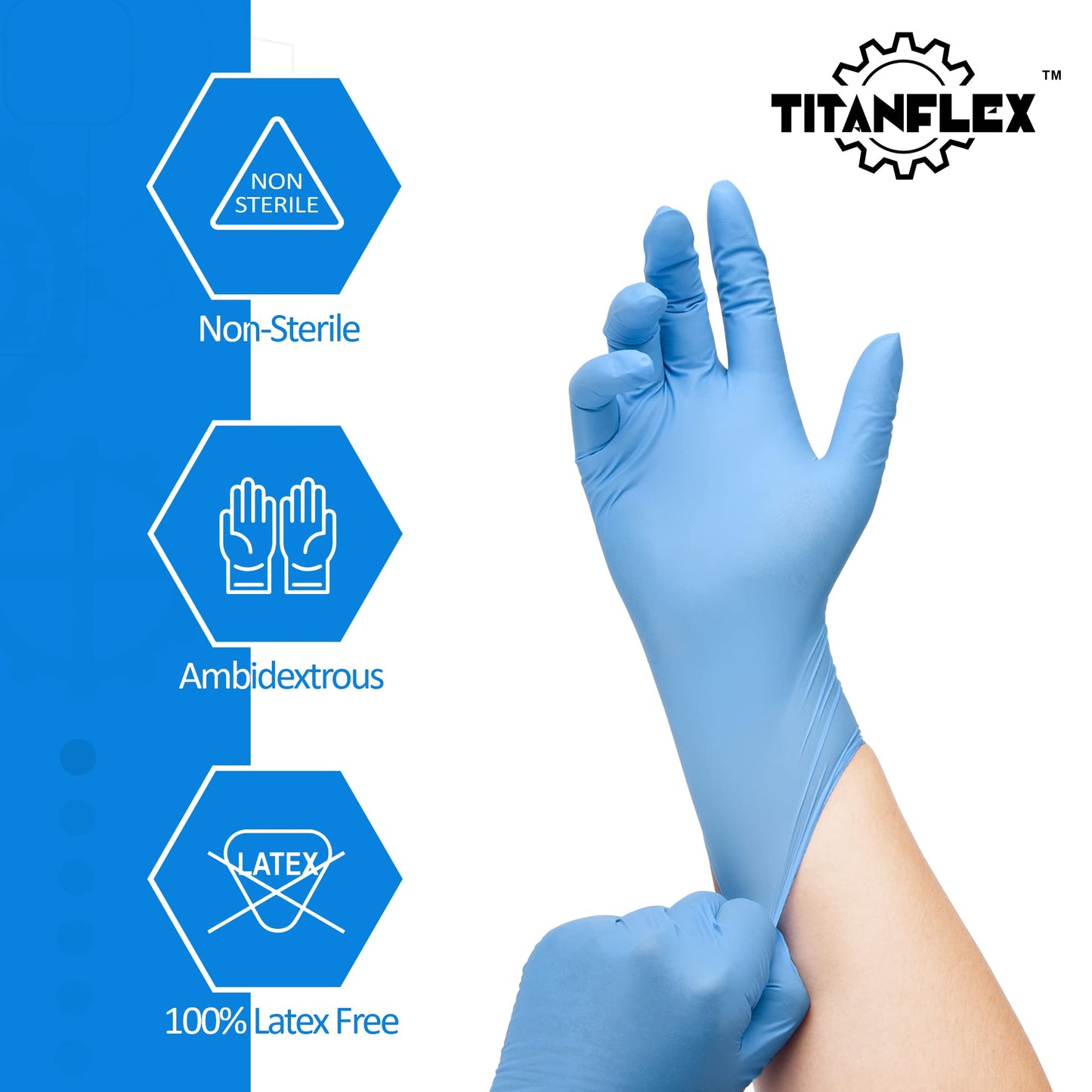 TitanFlex Nitrile Exam Gloves, Blue, 6-mil, XL, Box of 100, Heavy Duty Nitrile Gloves Disposable Latex Free, Powder Free, Medical Gloves, Cooking Gloves, Mechanic Gloves, Cleaning Gloves