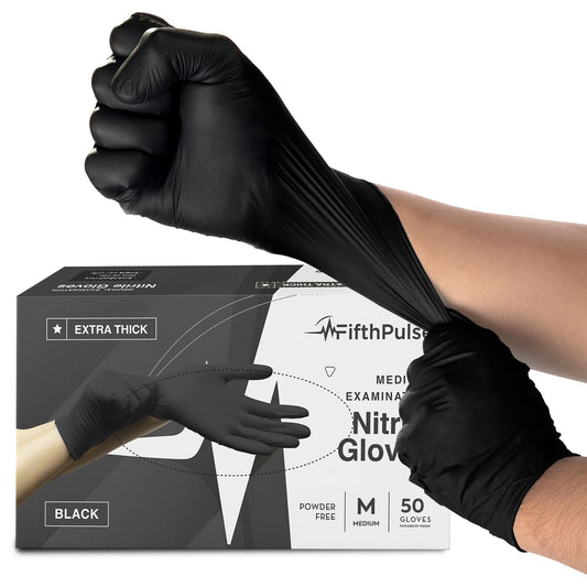 Disposable Black Nitrile Gloves Medium 50 Count - Extra Thick 4.5 Mil - Powder and Latex Free Rubber Gloves - Surgical Medical Exam Gloves - Food Safe Cooking Gloves