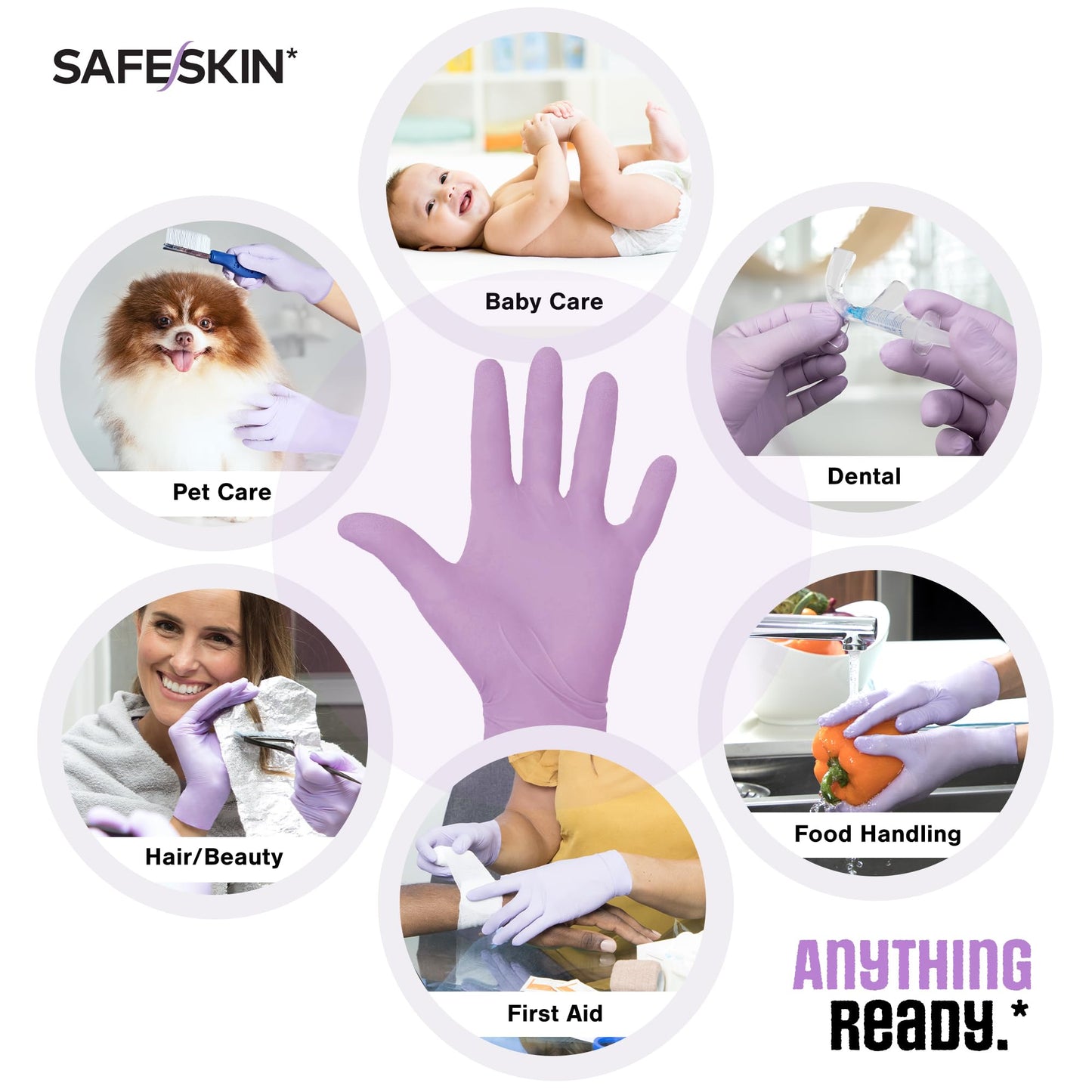 SAFESKIN Nitrile Disposable Gloves, 50-Count Pack, Light Duty, Medium Size, Powder Free - For Food Handling, First Aid, Hair Coloring, Baby and Pet Care - Premium Medical Exam Gloves