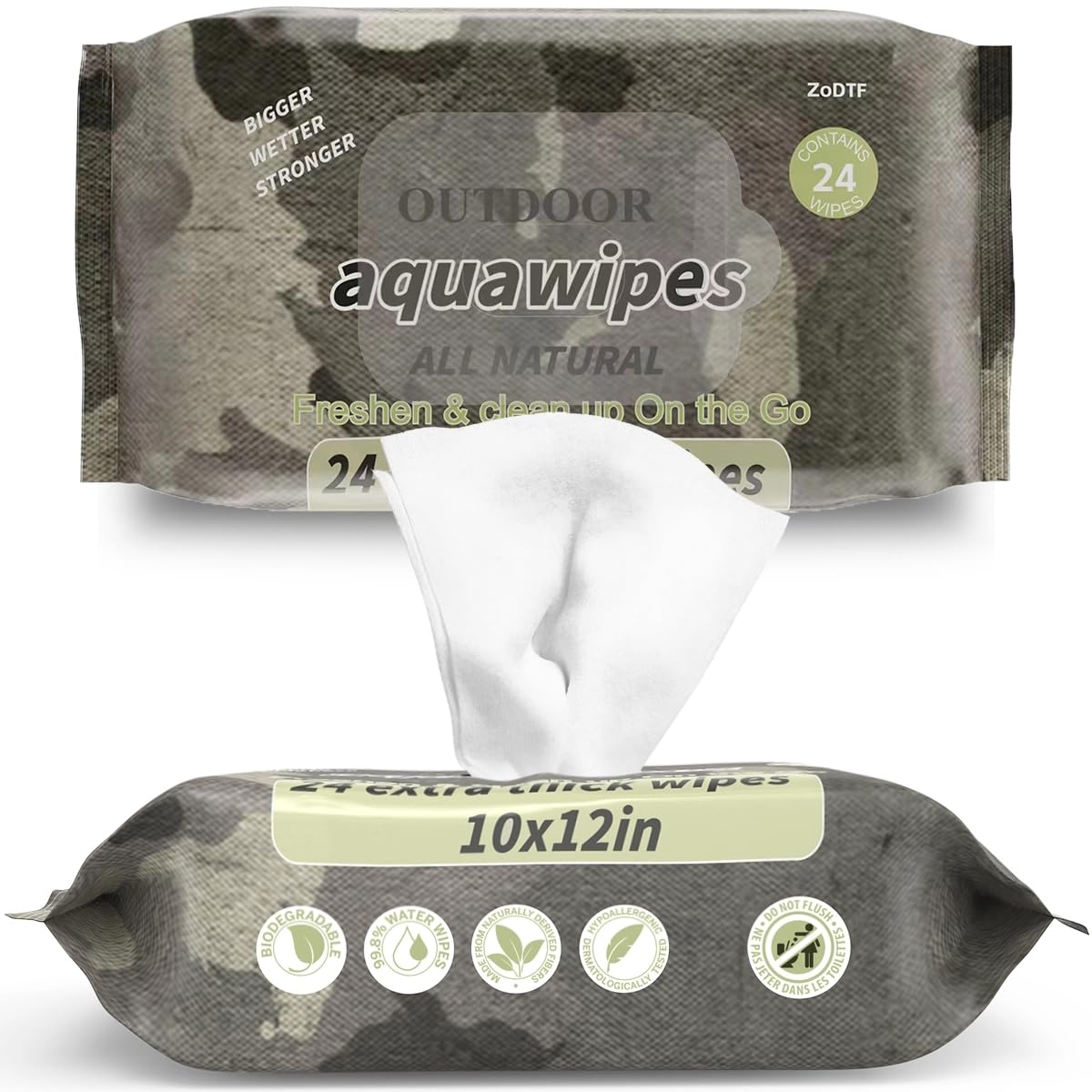 Biodegradable Body Wipes for Camping-Backpacking Gear Essential & Outdoor Active Hiking Supplies, Adult Wet Wipes Extra Large, 100% Plant-Based Unscented Wipes, Must Haves for Eco Conscious Adventurer