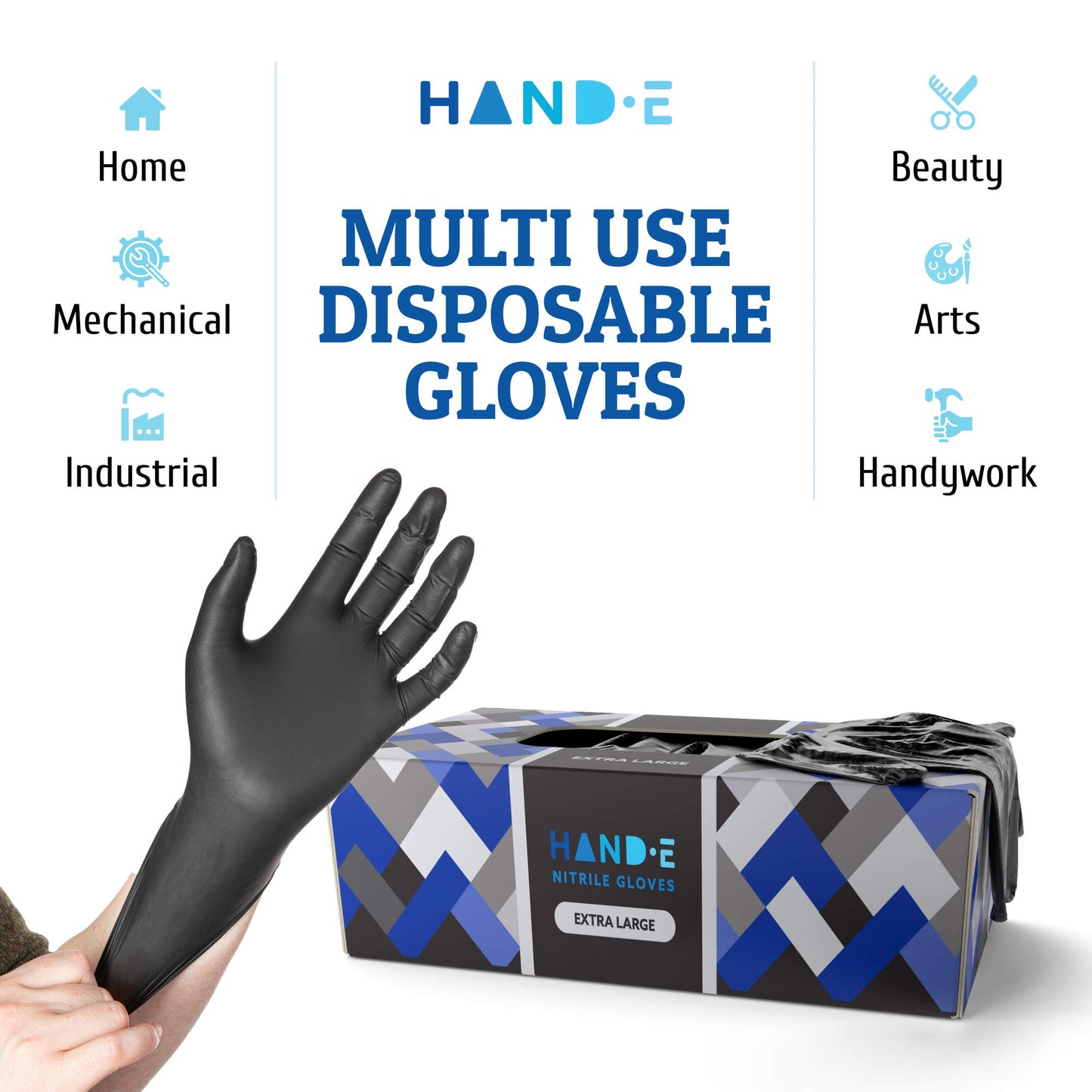 Hand-E Touch Black Nitrile Medical Gloves Disposable [Extra Thick 5 Mil] X Large - 100 Count - Surgical Gloves Latex Free, Powder Free Medical Exam Gloves