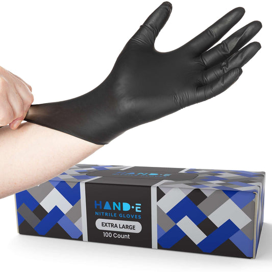 Hand-E Touch Black Nitrile Medical Gloves Disposable [Extra Thick 5 Mil] X Large - 100 Count - Surgical Gloves Latex Free, Powder Free Medical Exam Gloves