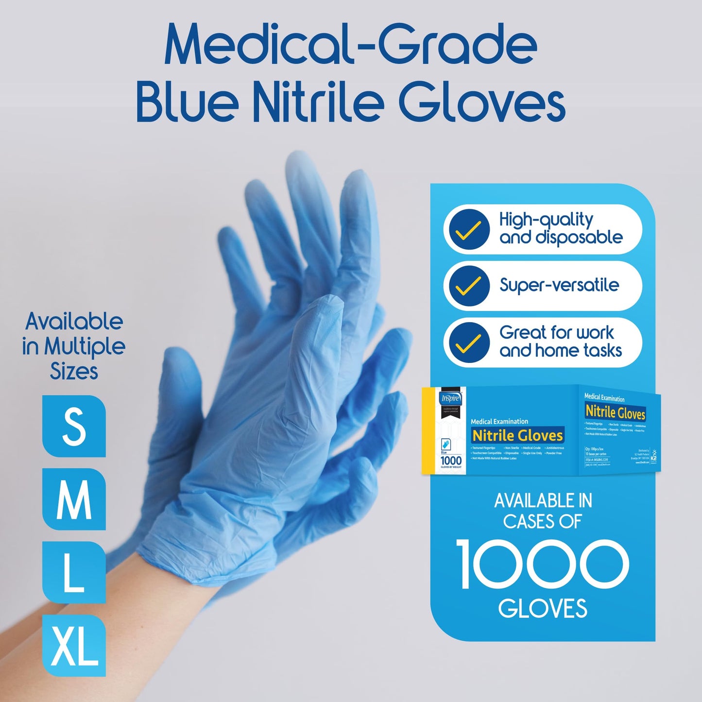 Inspire Nitrile Exam Gloves | THE ORIGINAL Quality Stretch Nitrile | 4.5 Gloves Disposable Latex Free Medical EMT (1000, Medium)