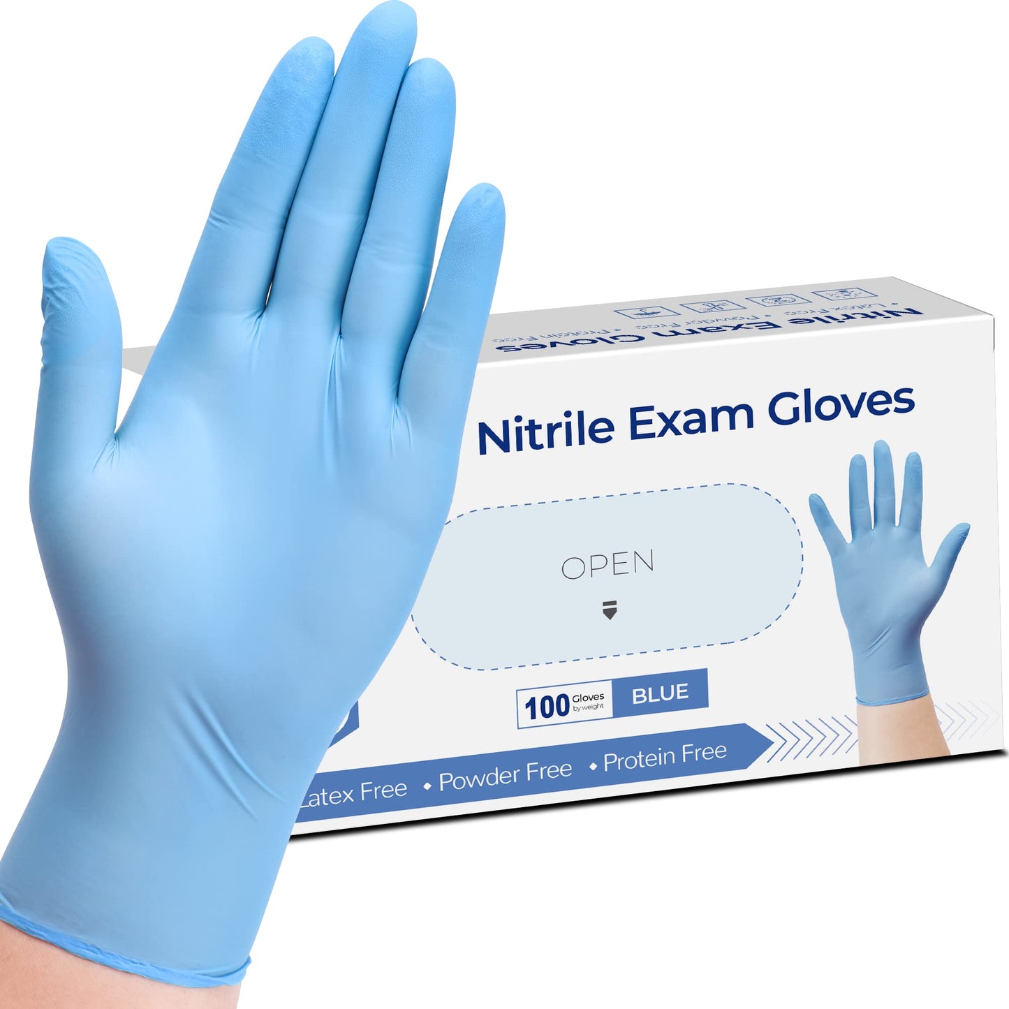 SwiftGrip Disposable Nitrile Exam Gloves, 3-mil, Blue, Nitrile Gloves Disposable Latex Free, Medical Gloves, Cleaning Gloves, Food-Safe Rubber Gloves, Powder Free, Non-Sterile, 100-ct Box (Small)