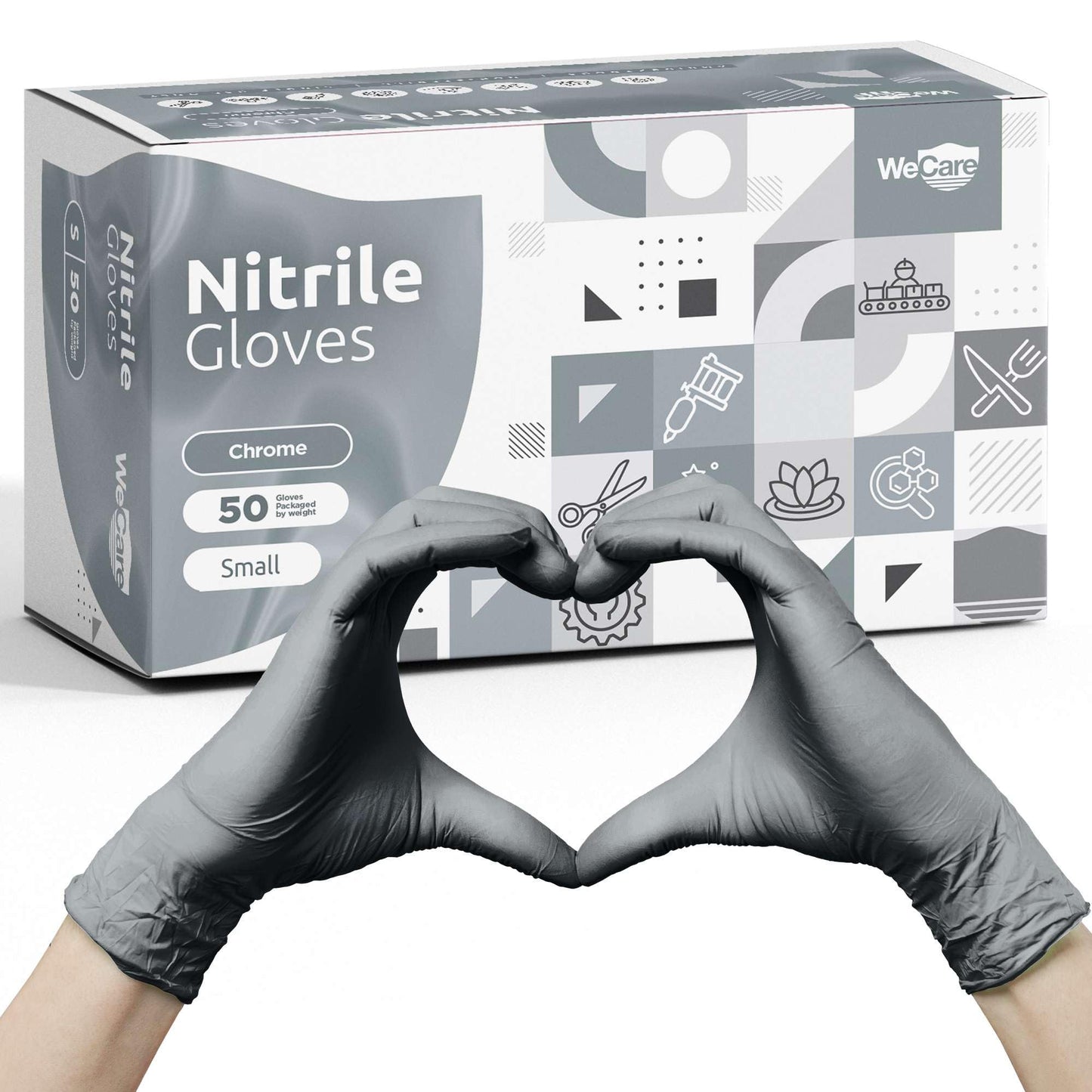 WECARE Chrome Disposable Nitrile Gloves X Large - 50 Pack - 3 Mil - Powder and Latex Free - Non-Sterile - Food Safe Gloves