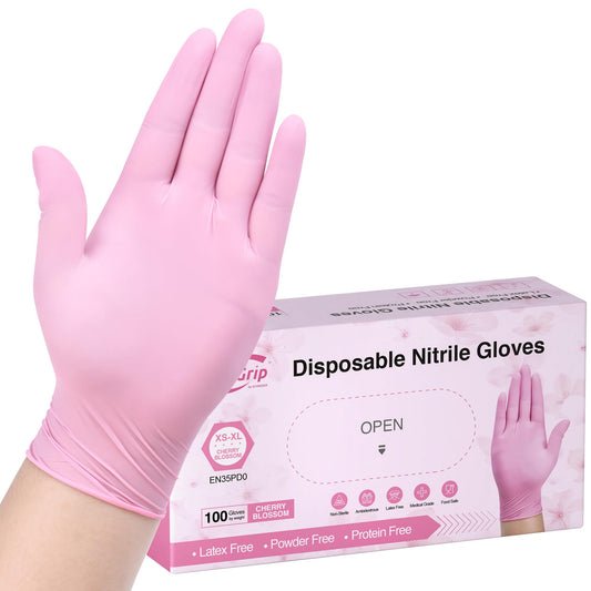 SwiftGrip Pink Disposable Gloves, 3-mil, Medical exam Gloves Disposable Latex Free, Gloves for Cleaning & Esthetician, Pink Rubber Gloves, Pink Cleaning Gloves, Powder-Free, 100-ct Box (Small)