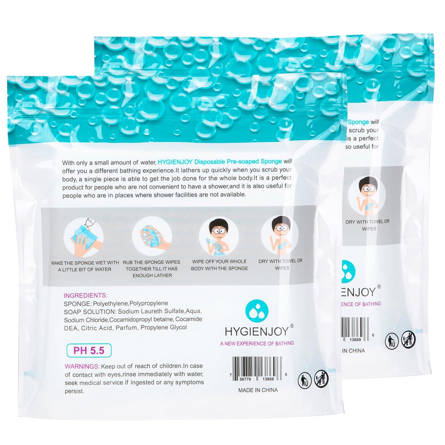 HYGIENJOY--Rinse Free Bathing Wipes (50-counts) Body Wipes For Adults Bathing--Extra Thick,No Residue Shower Wipes for Adults no rinse,For the Elderly,For the Injured,For the Bedridden,Also For