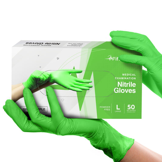 FifthPulse Green Nitrile Disposable Gloves - 50 Count - 3 Mil Nitrile Gloves Large - Powder and Latex Free Rubber Gloves - Surgical Medical Exam Gloves - Food Safe Cooking Gloves