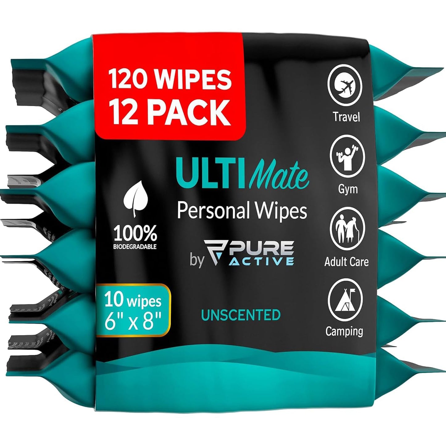 Ultimate Shower Travel Body and Face Wipes 120 Wipes 6''x8'', Biodegradable Personal Hygiene Body Cleansing Wipes for Men for After Gym Travel Camping Adult Bathing Wipes,Unscented