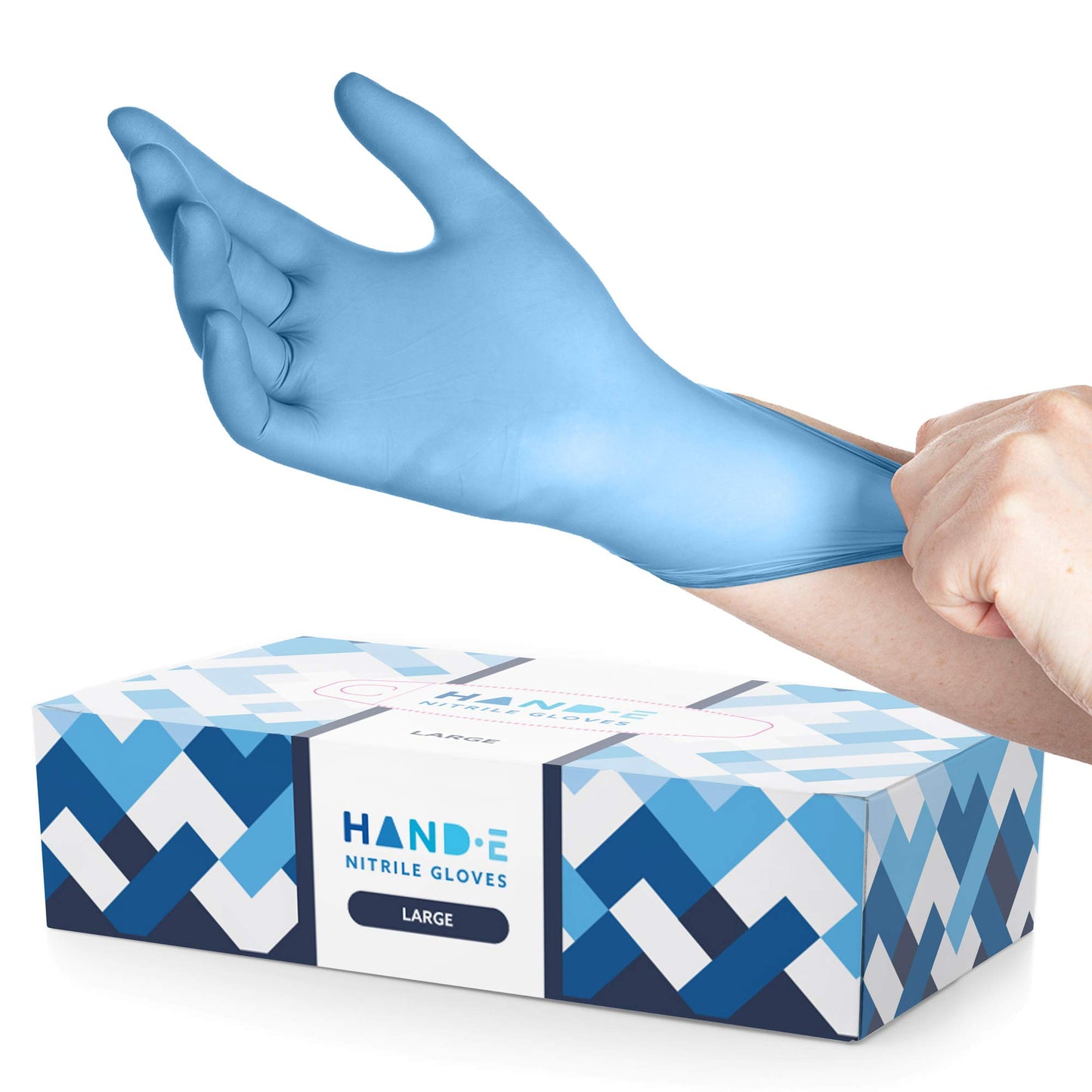 Hand-E Touch Blue Nitrile Disposable Gloves Large 100 Count - Latex Free Medical Exam Gloves, Powder Free Food Safe Cooking Gloves