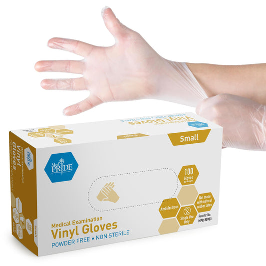 MedPride Powder-Free Vinyl Exam Gloves, Small, Box/100