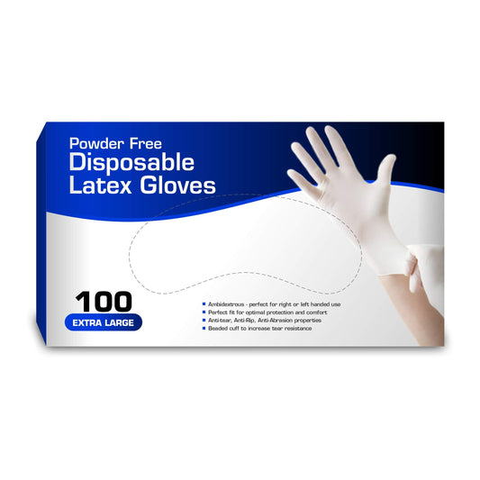 Chef's Star New Disposable Latex Gloves, Powder Free (100 Gloves Per Box) (Extra Large)