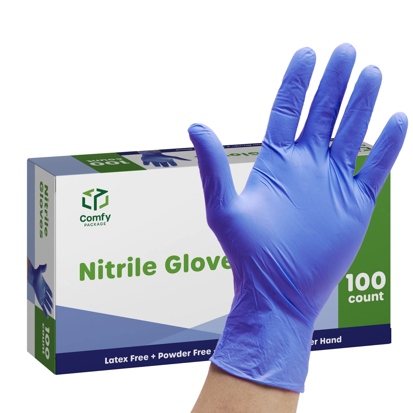 Comfy Package [100 Count Blue Nitrile Gloves, Disposable Gloves - 4 Mil, Latex & Rubber Free, Non-Sterile Powder Free Gloves - Medium