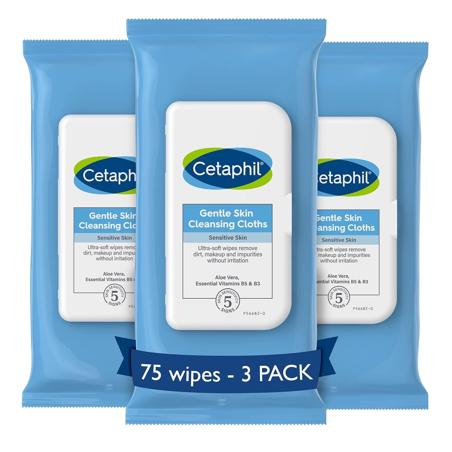 Cetaphil Face and Body Wipes, Gentle Skin Cleansing Cloths, 25 Count (Pack of 3), for Dry, Sensitive Skin, Flip Top Closure, Great for the Gym, Travel, in the Car, Hypoallergenic, Fragrance Free