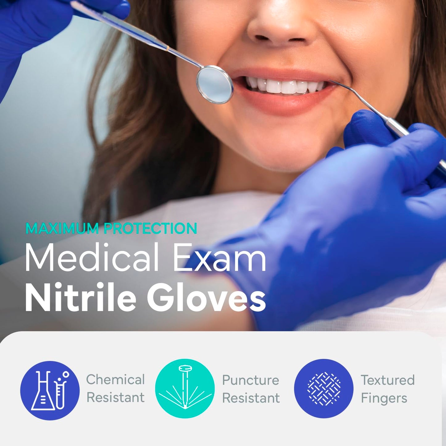 OWELL Medical Examination Nitrile Gloves, Powder & Latex-Free Disposable Gloves, 4Mil Thick Blue Medical Glove, Professional & Resistant Med Gloves, Medium Size Exam Gloves, 100 Count