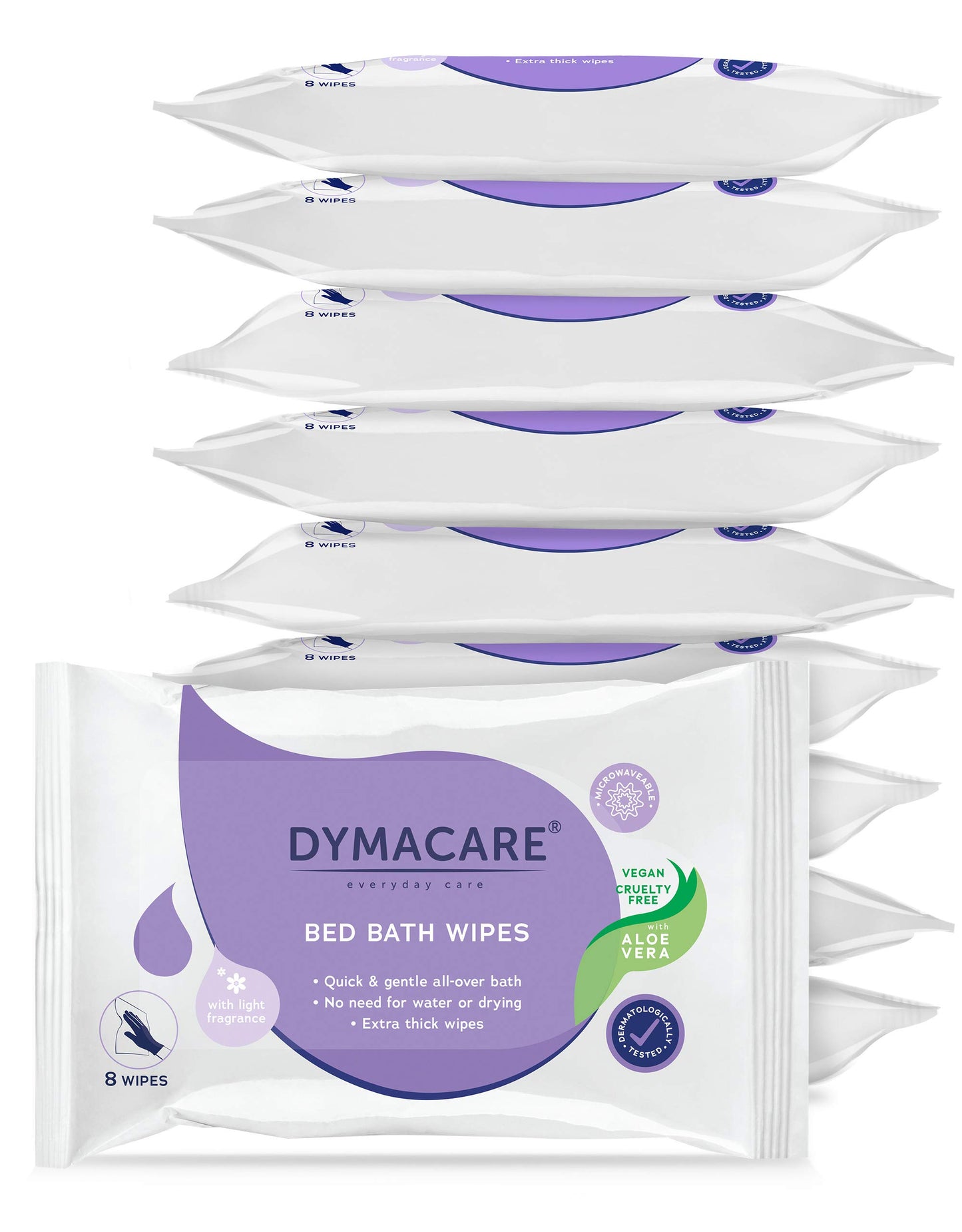 DYMACARE Fragranced Bed Bath Wipes | Rinse-Free Microwaveable Premium Adult Skin Cleansing Wet Wipes | Thick Large Body Wash Cloths | with Aloe Vera | 10 Packs (80 wipes in total)