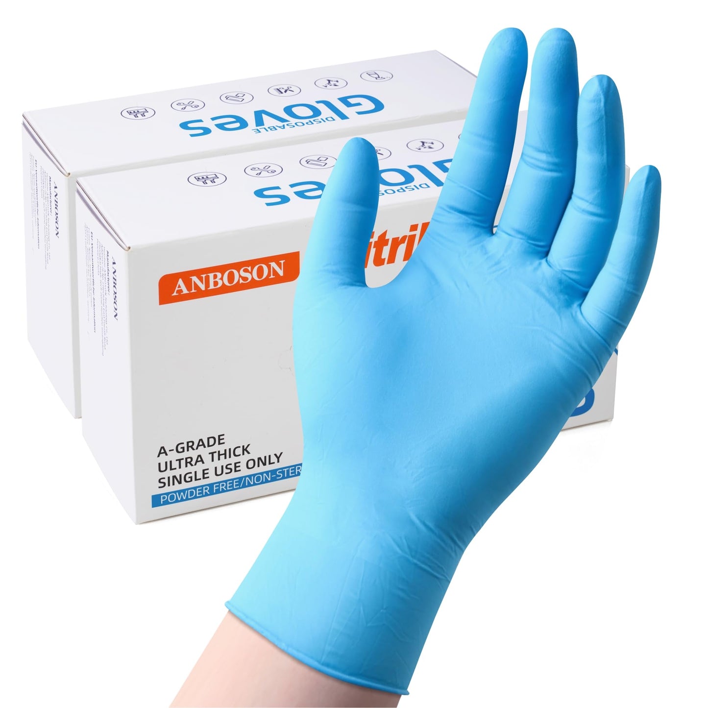 ANBOSON Nitrile Exam Gloves 6mil – Latex-Free, Powder-Free, Textured for Cleaning and Food Handling (Blue of 200, Medium)